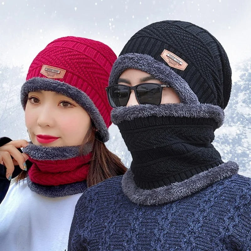 Winter Beanie Hat For Men Fleece Scarf Women Knitted Hat Warm Cap Thick Wool Neck Warmer Scarf Balaclava Mask Skullies Beanies (Random Color)