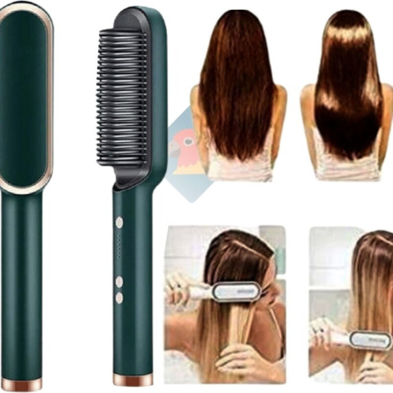 909 Hair Straightening Brush | Electric 2‑in‑1 Straightener & Curler | Heating Styling Comb | Quick 3‑Minute Styling