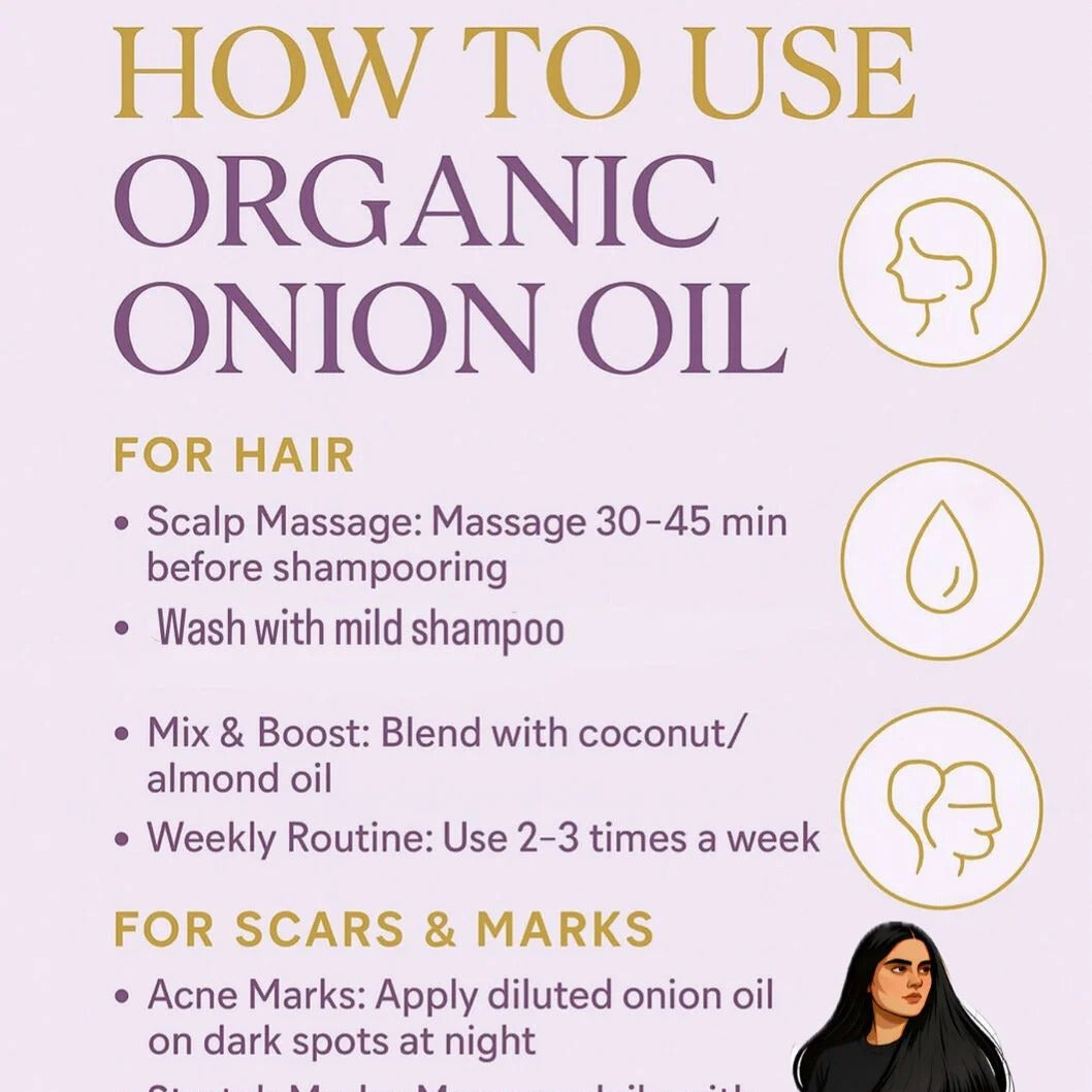 Organic Onion Oil | 100% Pure Cold-Pressed Hair Oil for Hair Growth, Dandruff Control & Strong, Shiny Hair – Enriched with Natural Extracts (50 ml)