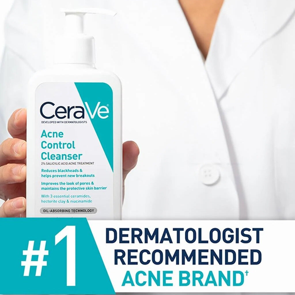 CeraVe Acne Control Cleanser | 2% Salicylic Acid Gel-to-Foam Face Wash for Oily & Acne-Prone Skin – Imported