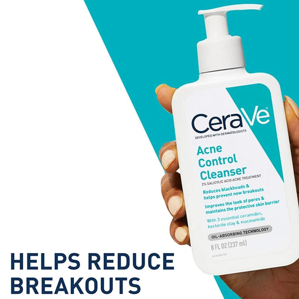 CeraVe Acne Control Cleanser | 2% Salicylic Acid Gel-to-Foam Face Wash for Oily & Acne-Prone Skin – Imported