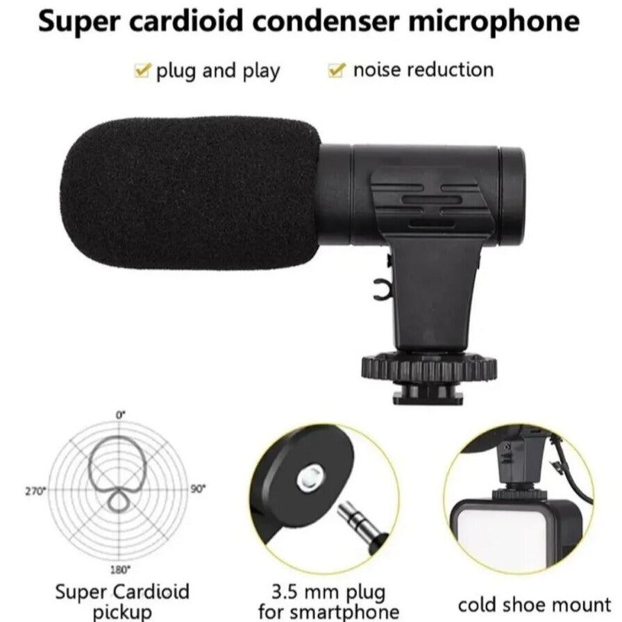 AY-49 Vlogger Kit | Microphone, LED Fill Light, Mini Tripod & Mobile Holder with Remote – Complete Video Making Set for Vlogging