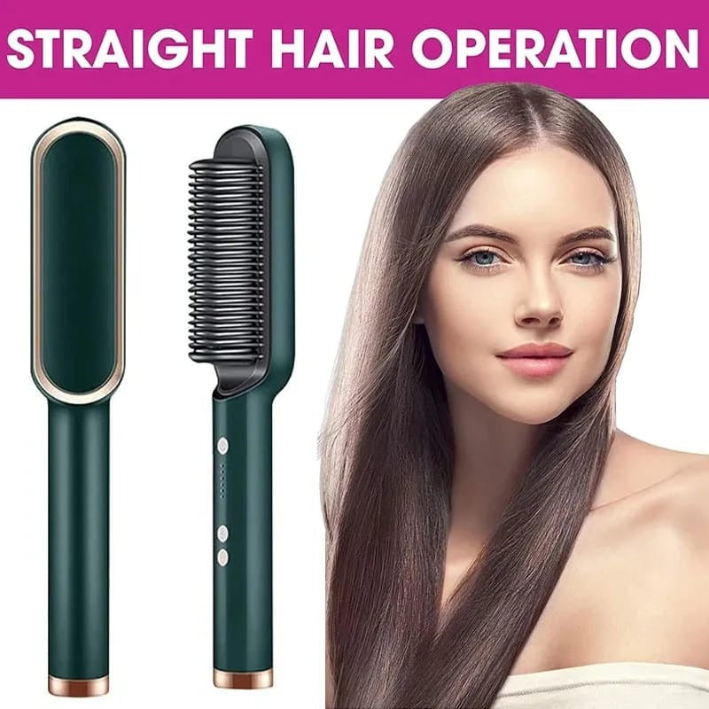 909 Hair Straightening Brush | Electric 2‑in‑1 Straightener & Curler | Heating Styling Comb | Quick 3‑Minute Styling