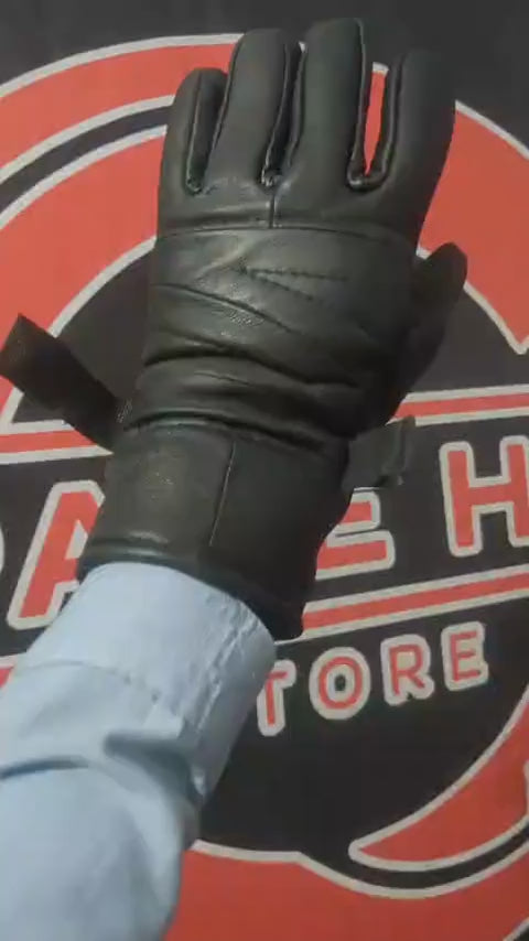 Men’s Genuine Sheep Leather Winter Gloves – Black Motorcycle Riding Gloves with Warm Lining